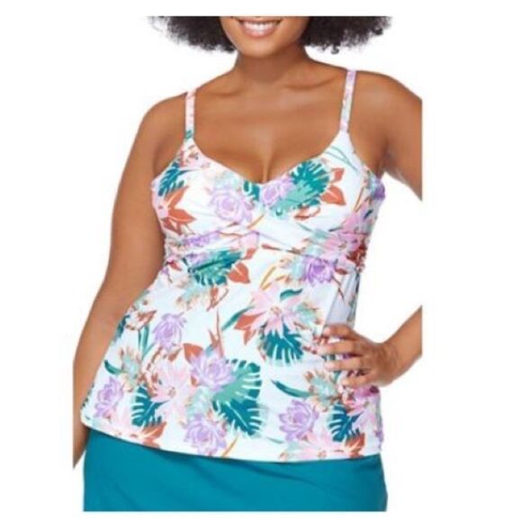 RAISINS CURVE Plus Size Printed Buzios Aries Twist-Front Tankini Swim Top - Picture 3 of 11